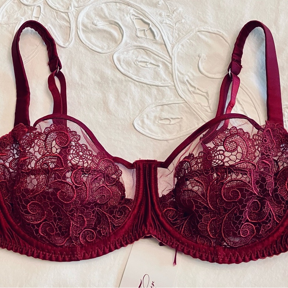 Stunning New with Tags Fleur of England Gorgeous Scarlet Balcony Bra Size 36B